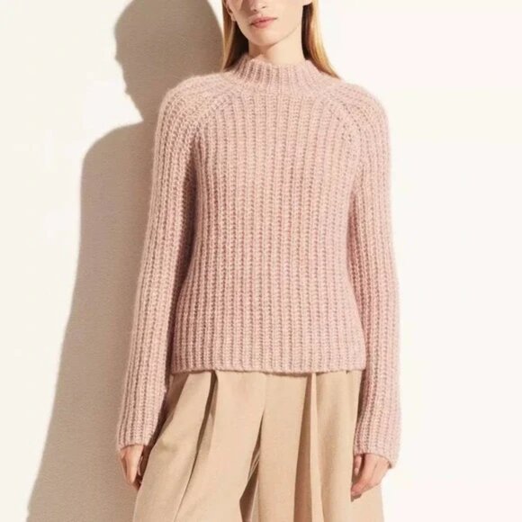 Vince Chunky Knit Pullover High Neck Pink Wool Alpaca Blend Sweater Large NWT - Picture 1 of 6